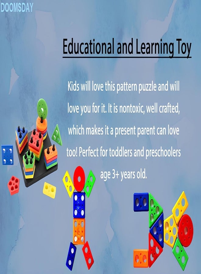 DOOMSDAY Shape Sorter Stacker Toddlers Puzzles Toy Montessori Color Sorting Preschool Geometric Shapes Toy Peg Puzzles Board Blocks Baby Stacking & Sorting Toys for Toddlers - Image 3